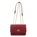 French style red quilted crossbody bag with gold chain strap and square buckle clasp - Red