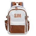 Großer Color-Block-Rucksack in Weiß und Braun mit SJM-Logo für Schüler und Damen - Braun