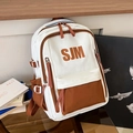 Mochila SJM bicolor blanco y marrón con gran capacidad y diseño de bolsillos múltiples - Marrón