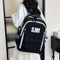 Minimalist black backpack with white SJM letter print and contrast zipper detail - Black