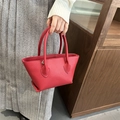Red lychee grain leather mini bucket bag with dual handles for a stylish casual look - Red