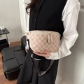 Adjustable beige monogram waist bag with golden hardware and vintage crossbody strap - Pink