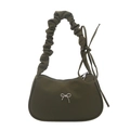 Olivgrüne Halbmond-Achseltasche mit Schmetterlings-Metallschnalle und Raffung - Grün