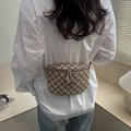 Classic beige and brown monogram fanny pack worn as a crossbody chest bag for women - Khaki