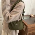 Olive green nylon underarm bag with silver bow detail and quilted shoulder strap - Green