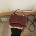 Deep red matte faux leather mini square bag with silver hardware and top handle - Red