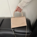 Beige patent leather handbag with envelope flap, gold chain, and sleek mirror finish - Khaki