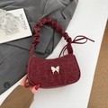 Borsa bordeaux con stampa leopardata, fibbia a farfalla e tracolla arricciata - Rosso