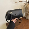 Classic black crossbody envelope bag with vintage gold buckle and leather texture - Black
