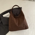 Chique shopper met luipaardprint van suède-imitatie met grote capaciteit in donkerbruin - Bruin