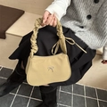 Chic khaki scrunchie handle handbag with silver bow detail and minimalist design - Khaki