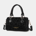 Chic black leopard print Boston bag with leather handles and gold-tone hardware - Black