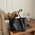 Fashionable black tote bag with silver rivets and large capacity for daily commuting - Black