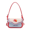 Schicke Satteltasche mit blauem Karomuster, rotem Apfelmotiv und Pünktchen für Damen - Ohne Anhänger / Scharlachblau