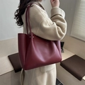 Fashionable bordeaux red leather tote bag for women with large capacity and silver hardware - Burgundy