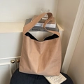 Large khaki canvas tote bag with wide straps and dark lining for minimalist casual style - Khaki
