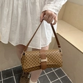 Braune Retro-Achseltasche mit geometrischem Monogramm-Muster und goldener Schnalle - Stil 1 (H-Schnalle) / Braun
