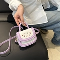 Mini lavender and white crossbody bag with cute cherry prints and adjustable strap - Purple