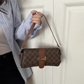 Brown vintage baguette bag with retro floral pattern and golden metal buckle details - Style 2 (Semicircle Buckle) / Coffee