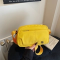 Bright yellow nylon crossbody bag with multi-zipper pockets and wide fabric strap - Yellow