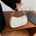 Chic white quilted faux leather baguette bag with gold zipper and slim shoulder strap - White