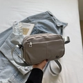 Taupe nylon crossbody square bag with adjustable strap and double zipper compartments - Gray
