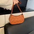 Chic brown quilted faux leather underarm bag with gold metal hardware and strap - Brown