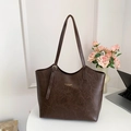 Klassische dunkelbraune Tote Bag mit Retro-Ölwachs-Textur und großem Fassungsvermögen für Pendler - Kaffee (Ohne Anhänger)
