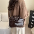 Deep brown oil wax leather shoulder bag with bow and heart charms for women - Dark Brown
