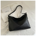 Close-up of black PU leather tote bag featuring stylish silver metal rivets on strap - No Pendant / Black