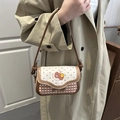 Vintage checkered crossbody bag with red apple print and bow detail in brown and cream - Light Mist Brown No Pendant