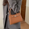 Brown litchi grain leather Kelly bag with silver hardware and shoulder strap - No Pendant / Brown