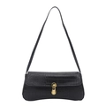 Classic black crocodile pattern leather underarm shoulder bag with golden U-shaped clasp - Black