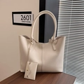 Grande borsa tote minimalista bianco crema con pochette coordinata su legno - Bianco Sporco