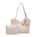 Chic cream two-in-one tote bag set with polka dot scarf detail on white background - Off White