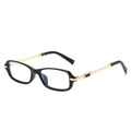 Square black eyeglasses frame with gold metal temples and blue light blocking lenses - Glossy Black Frame
