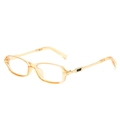 Modern rectangular amber resin glasses with gold metal temples and transparent lenses - Transparent Orange Frame