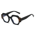 Occhiali poligonali neri alla moda con montatura spessa e dettagli con stampa leopardata - Montatura Nera / Lenti Trasparenti Anti Luce Blu