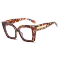 Modern oversized PC square frame glasses with colorful mosaic tortoiseshell pattern - Red Leopard Frame / Clear Lens