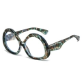 Occhiali anti-luce blu oversize rotondi con texture tartarugata colorata e montatura ampia - Montatura Leopardata Verde