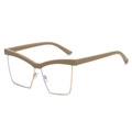 Stylish oversized khaki cat-eye glasses with V-shaped metal half-frame design - Khaki Frame
