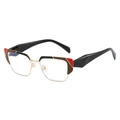 Gafas geométricas modernas de media montura con marco en contraste rojo y negro - Montura Oro Té Rojo (Patas Negras)