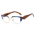 Gafas modernas geométricas de ojo de gato con ceja tricolor y patillas de carey vintage - Montura Oro Rojo Azufaifa Azul (Patas de Carey)