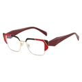 Fashionable geometric browline glasses with red and black patchwork metal frames - Regular (Incl. 13% VAT) Gold & Red Frame with Clear Lenses & Dark Red Temples / Clear Lens