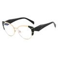Lunettes œil de chat anti-lumière bleue avec monture en métal doré et branches noires - Monture Verte et Noire avec Verres Blancs