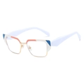 Modern metal browline blue light glasses with colorful geometric frame in 45-degree view - Regular (Incl. 13% VAT) Gold, Pink, White & Blue Frame with Clear Lenses & White Temples / Clear Lens