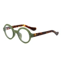Retro round olive green sunglasses with tortoiseshell temples and UV protection - Transparent Green Frame With Tortoise Temple