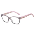 Occhiali da lettura chic con montura grigio viola e stanghette con motivo floreale rosa - 1.00 Diottrie / Montatura Grigio Chiaro