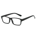 Classic black rectangular full-rim reading glasses with silver rivets on a white background - +1.00 Diopter / Glossy Black Frame