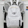 Witte rugzak met zwart inktspatpatroon en decoratief lang lint met logo-opdruk - Zwarte Spat (Zonder Hanger)